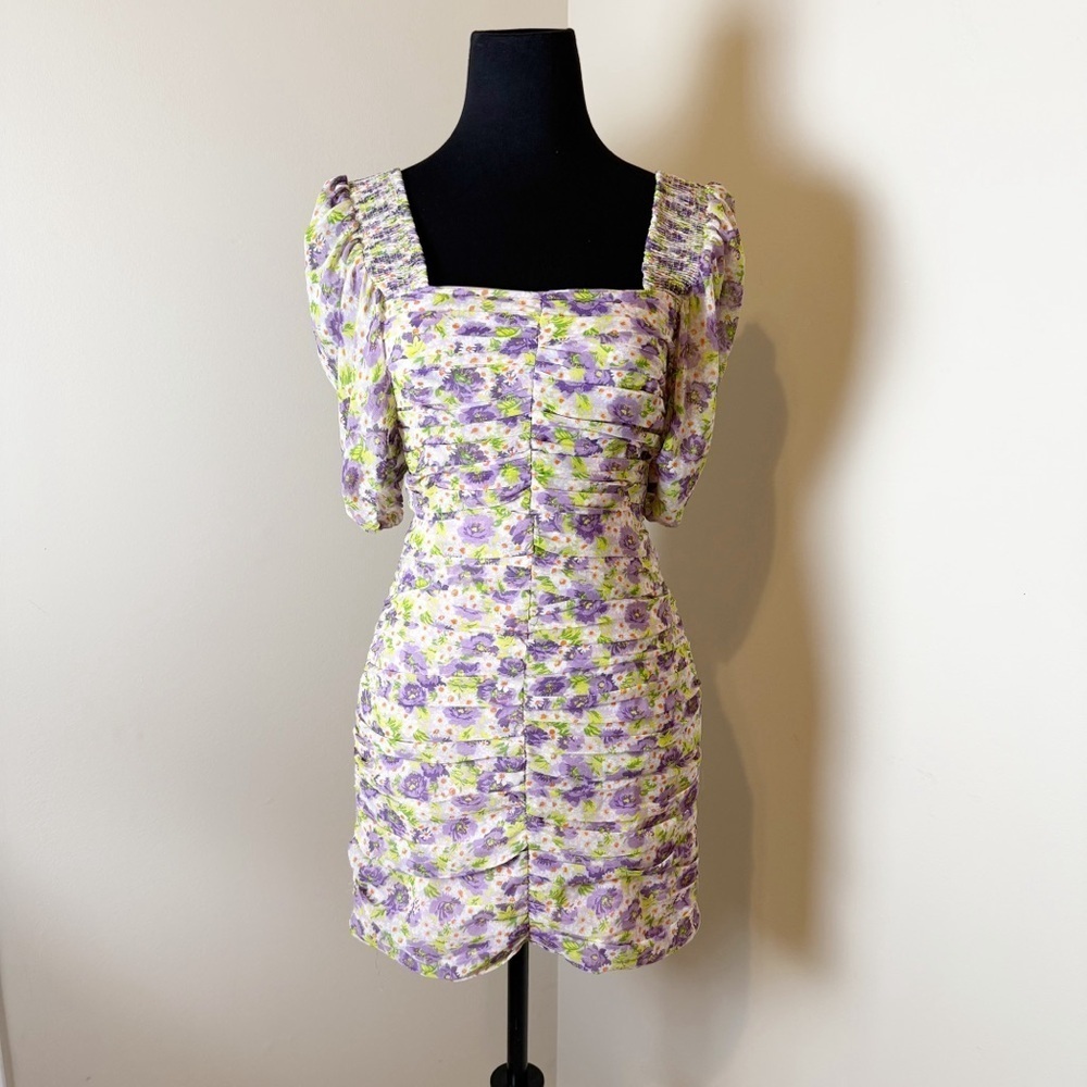 ZARA Ruched Floral Dress Small - Picture 2 of 12